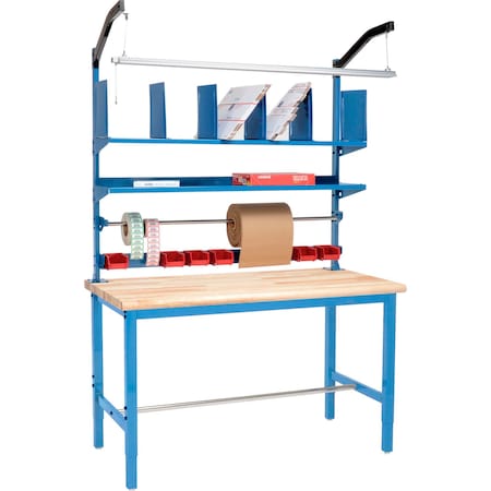 Global Industrial Packing Workbench W/Riser Kit, Maple Butcher Block Safety Edge, 72inW x 36inD 412459